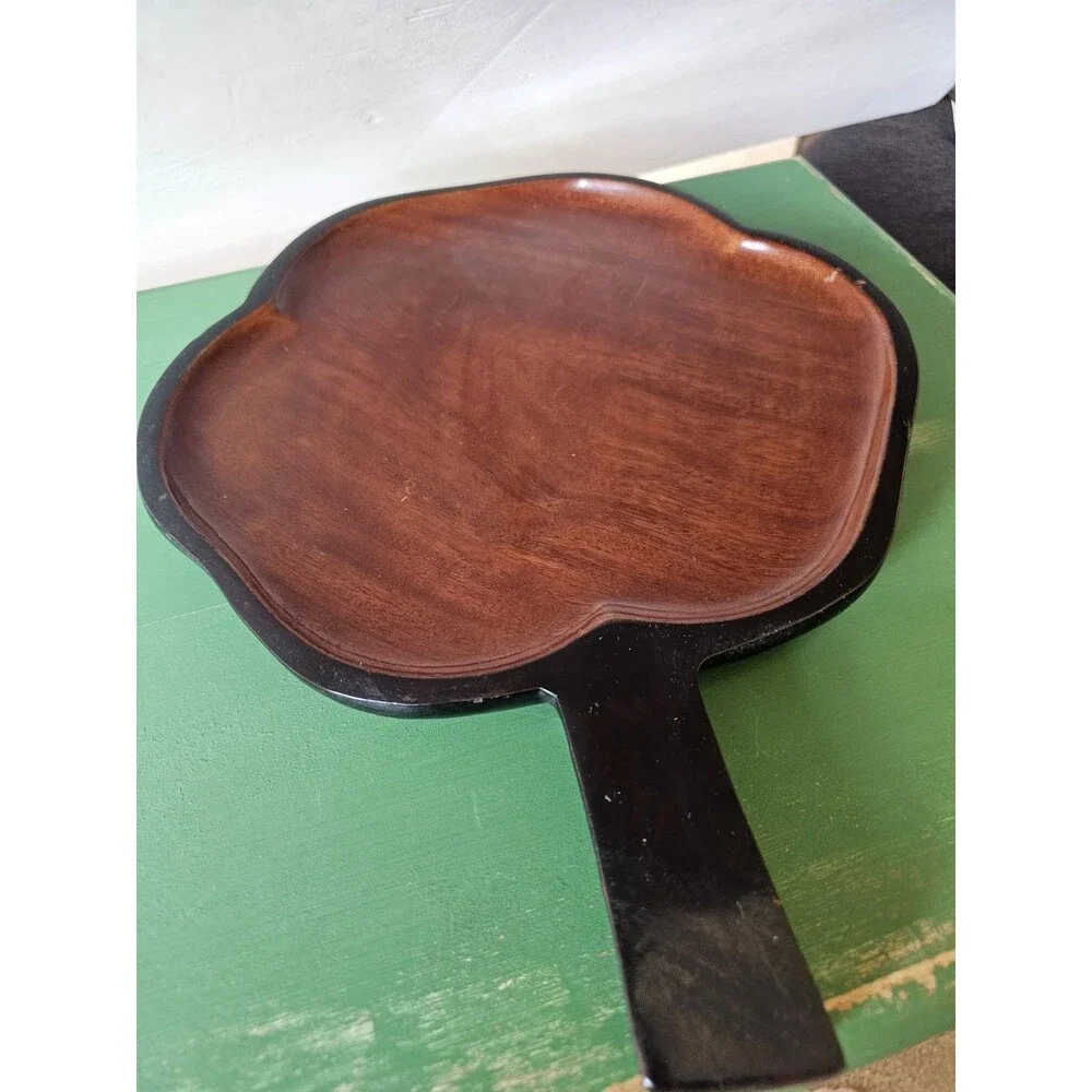 Vintage Wood Leaf Shaped Serving Tray 13 Inches Long Made In Haiti